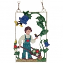 Zinnbild Junge mit Vogel