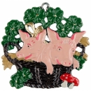 Pewter Ornament Little Pigs in Basket