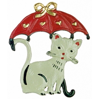 Zinnfigur Katze unter Schirm