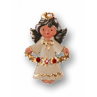 Zinnfigur Engel mit 3 Steinen rot