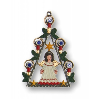 Zinnfigur Engel mit Kerzen und 10 Steinen blau