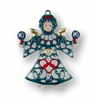 Zinnfigur Ornament-Engel mit 6 Steinen blau