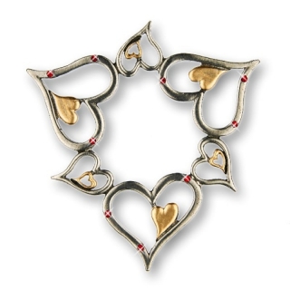 Zinnfigur Ornament-Herz mit 9 Steinen rot