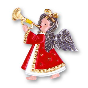 Pewter Ornament Angel standing with Trombone