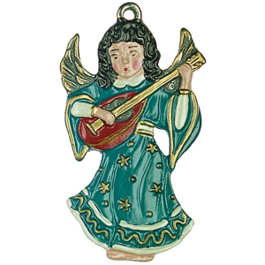Pewter Ornament Angel with Mandolin
