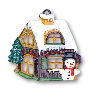 Pewter Ornament House with Snowman