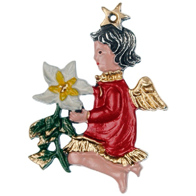 Pewter Ornament Angel with Poinsettia