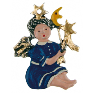 Pewter Ornament Angel with Moon and Stars