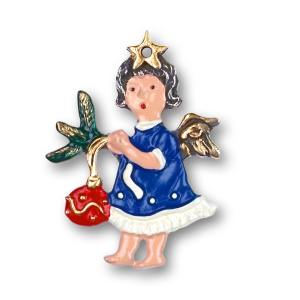 Pewter Ornament Angel with Christmas Tree Ball