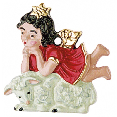 Zinnfigur Engel auf Schaf liegend