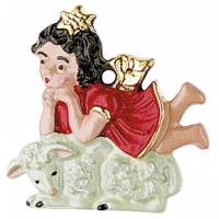 Zinnfigur Engel auf Schaf liegend