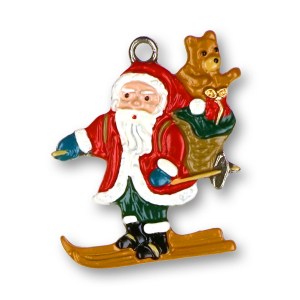 Pewter Ornament Santa Claus on Ski