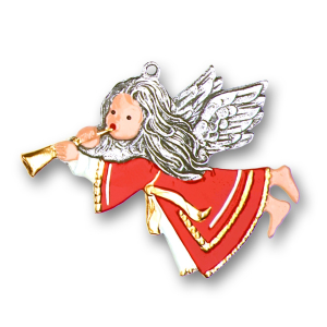 Pewter Ornament Angel flying red