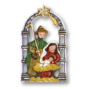 Pewter Ornament Nativity in a Bow