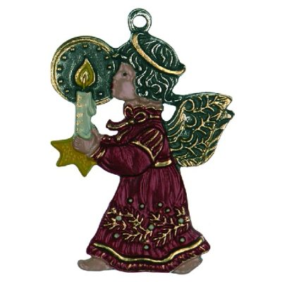 Pewter Ornament Angel with Candle red