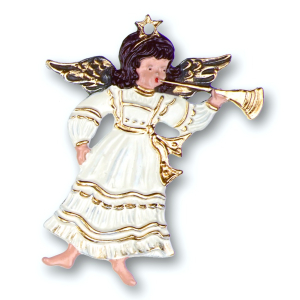 Zinnfigur Engel mit Posaune weiß