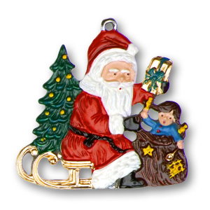 Pewter Ornament Santa Claus with Doll