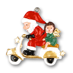 Pewter Ornament Santa Claus on Scooter