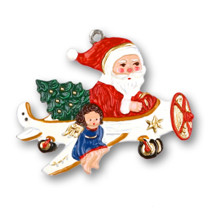 Pewter Ornament Santa Claus in an Airplane