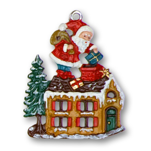 Pewter Ornament Santa Claus on Roof