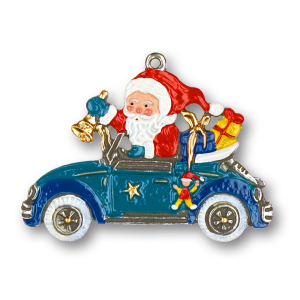 Pewter Ornament Santa Claus in the Car