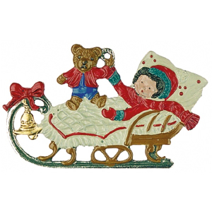 Pewter Ornament Child in a Sleigh