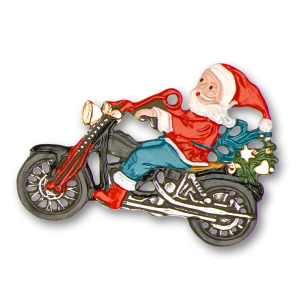 Pewter Ornament Santa Claus on a Motorbike