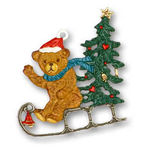 Pewter Ornament Bear on a Sleigh