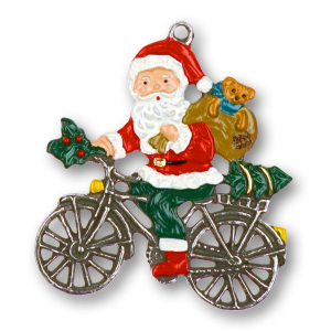 Pewter Ornament Santa Claus on a Bike