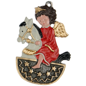 Pewter Ornament Angel on a Rocking Horse