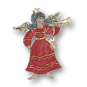 Pewter Ornament Angel with Trombone red
