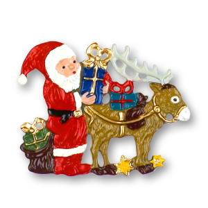 Pewter Ornament Santa Claus with Reindeer