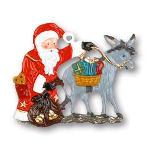 Pewter Ornament Santa Claus with Donkey