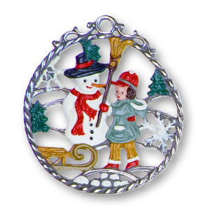 Pewter Ornament Snowman round