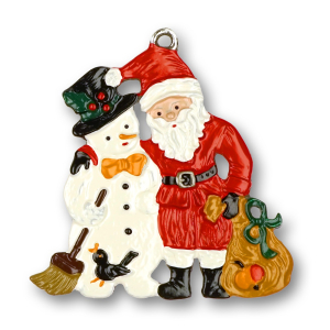 Pewter Ornament Snowman & Santa Claus