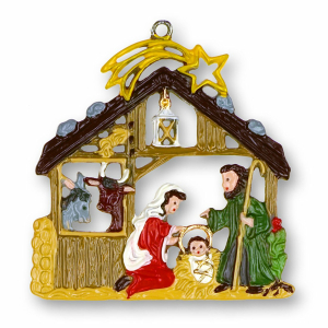 Pewter Ornament Nativity with Ox and Donkey