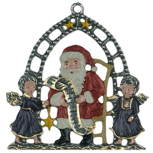Pewter Ornament Santa Claus with List