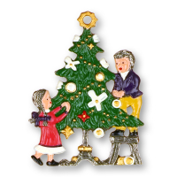 Zinnfigur Kinder schmücken Christbaum