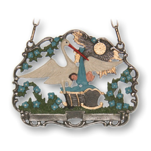 Pewter Picture Stork with a Cradle blue