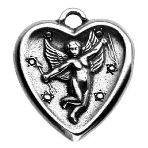Pewter Ornament Heart Guardian Angel with antique finish