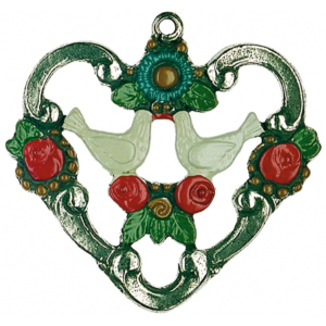 Pewter Ornament Heart with Pigeons