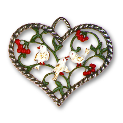 Pewter Ornament Heart with 3 Birds