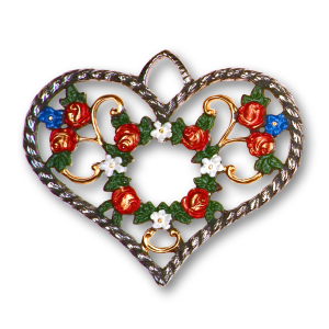 Pewter Ornament Heart Flower Wreath