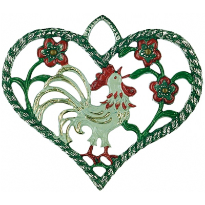 Pewter Ornament Heart with a Cock