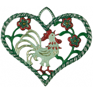 Pewter Ornament Heart with a Cock