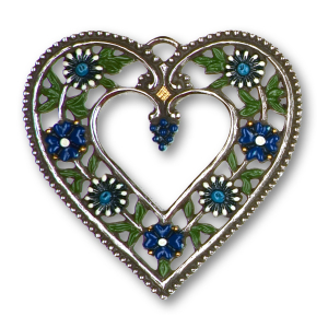 Pewter Ornament Heart with Pearls bordered blue