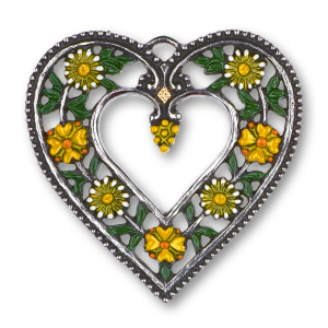 Pewter Ornament Heart with Pearls bordered yellow