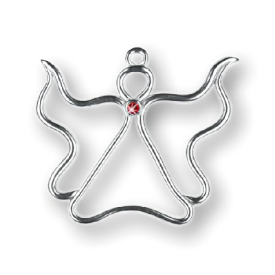 Pewter Ornament Christmas Tree Decoration Angel polished with 1 Stone red