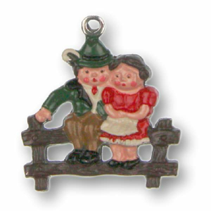 Pewter Ornament Couple on a Bench