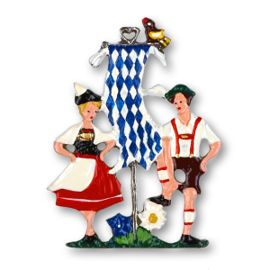 Pewter Ornament Man and Woman in Traditional Bavarian...
